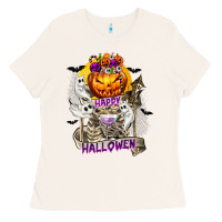 Bone Happy Halloween with Skeleton Ladies Tee - texasbilliewilder