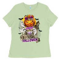 Matcha Happy Halloween with Skeleton Ladies Tee - texasbilliewilder