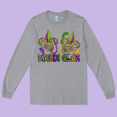 Mardi Gras Skeleton Hands  Fleur De Lis Long Sleeve Tee Designed By Oliviacreatesart