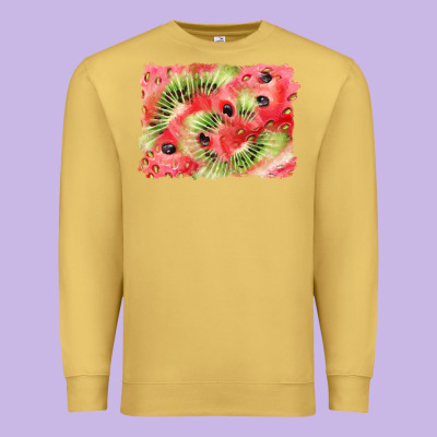 Watermelon Strawberry Kiwi Background Premium Sweatshirt Designed By Barkaloodesign