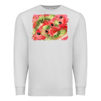 Dove Grey watermelon strawberry kiwi background Premium Sweatshirt - BarkalooDesign