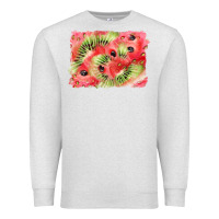 Oatmeal Heather watermelon strawberry kiwi background Premium Sweatshirt - BarkalooDesign