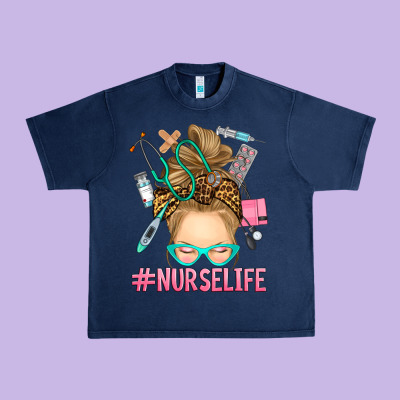 Blonde Messy Bun Nurse Life Urban Heavy Tee Designed By Ranaportraitstore