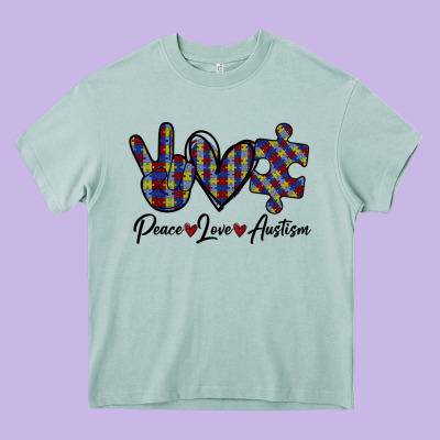 Peace Love Autism Heavy Core Tee Designed By Bettercallsaul