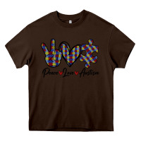 Chocolate Brown Peace Love Autism Heavy Core Tee - Bettercallsaul