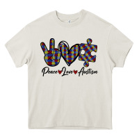 Cream Peace Love Autism Heavy Core Tee - Bettercallsaul