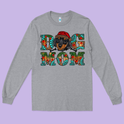 Christmas Dog Mom Dachshund Long Sleeve Tee Designed By Ranaportraitstore