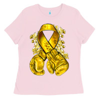 Childhood Cancer Yellow Ribbon With Boxing Gloves Ladies Tee | Teevron