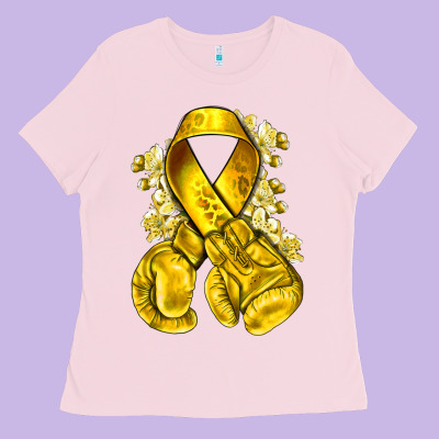 Childhood Cancer Yellow Ribbon With Boxing Gloves Ladies Tee Designed By Nancycooperartshop