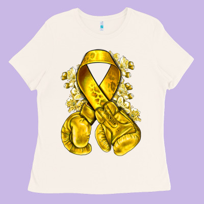 Childhood Cancer Yellow Ribbon With Boxing Gloves Ladies Tee Designed By Nancycooperartshop
