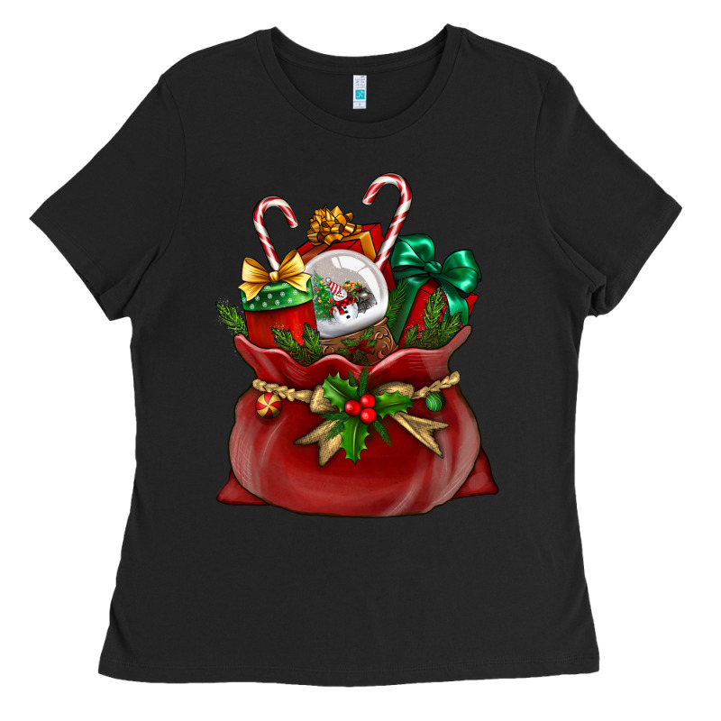 Chrismas Santa Claus Bag Ladies Tee by NancyCooperArtShop | Teevron