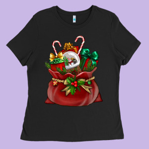 Chrismas Santa Claus Bag Ladies Tee Designed By Nancycooperartshop