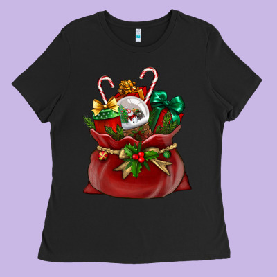 Chrismas Santa Claus Bag Ladies Tee Designed By Nancycooperartshop