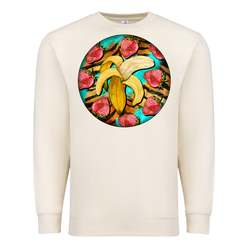 Banana And Strawberries With Tiger Pattern Premium Sweatshirt by BarkalooDesign | Teevron
