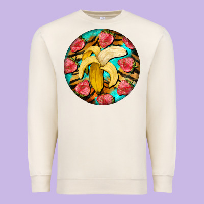 Banana And Strawberries With Tiger Pattern Premium Sweatshirt Designed By Barkaloodesign