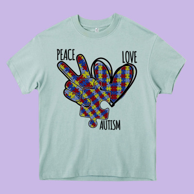 Peace Love Autism Heavy Core Tee Designed By Bettercallsaul