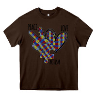 Chocolate Brown Peace Love Autism Heavy Core Tee - Bettercallsaul