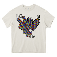 Cream Peace Love Autism Heavy Core Tee - Bettercallsaul