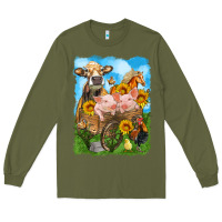 Army Green farm animals wagon olivia Long Sleeve Tee - OliviaCreatesArt