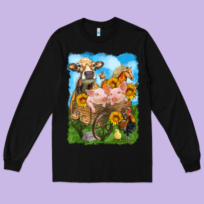 Farm Animals Wagon Olivia Long Sleeve Tee Designed By Oliviacreatesart