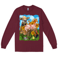 Burgundy farm animals wagon olivia Long Sleeve Tee - OliviaCreatesArt