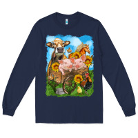 Navy farm animals wagon olivia Long Sleeve Tee - OliviaCreatesArt