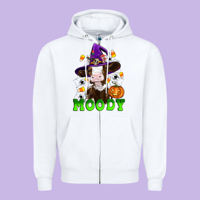 Moody Cow Zipper Hoodie Designed By Artiststas