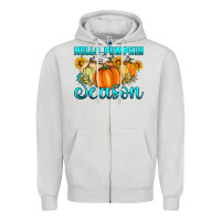 Dove Grey hello pumpkin season Zipper Hoodie - Artiststas