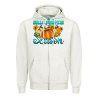 Oatmeal Heather hello pumpkin season Zipper Hoodie - Artiststas