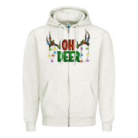 Oatmeal Heather Oh deer christmas Zipper Hoodie - Artiststas