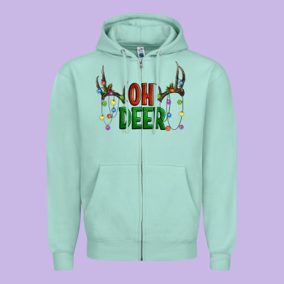 Oh Deer Christmas Zipper Hoodie Designed By Artiststas