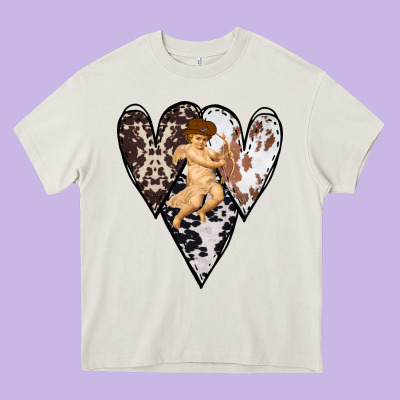Country Cupid Valentine Cowhide Heart Heavy Core Tee Designed By Bettercallsaul