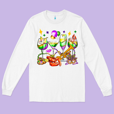 Mardi Gras Wine Glasses Olivia Long Sleeve Tee Designed By Oliviacreatesart