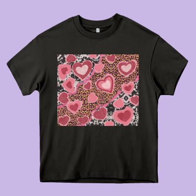 Valentine's Day Hearts With Leopard And Cowhide Heavy Core Tee Designed By Ranaportraitstore