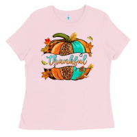 Bubblegum Pink pumpkin thankful Ladies Tee - NancyCooperArtShop
