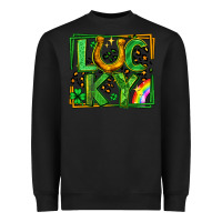 Black lucky horseshoe st patricks day leopard frame Heavyweight Sweatshirt - LillyAllenDesigns
