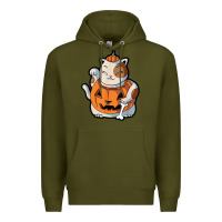 Army Green cute kawaii maneki neko cat halloween pumpkin costume boys Premium Hoodie - trangStudio