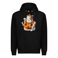 Black cute kawaii maneki neko cat halloween pumpkin costume boys Premium Hoodie - trangStudio