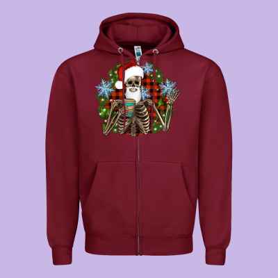 Santa Skeleton Christmas Zipper Hoodie Designed By Artiststas
