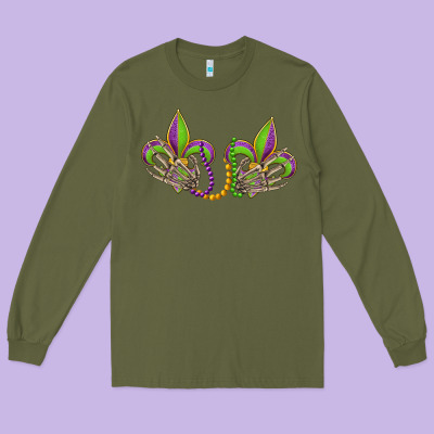 Skeleton Hands Mardi Gras Long Sleeve Tee Designed By Oliviacreatesart