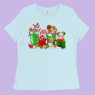 Christmas Coffee Cup Ladies Tee Designed By Nancycooperartshop