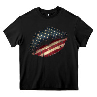 Black Vintage American Flag Lips Heavy Core Tee - Bettercallsaul