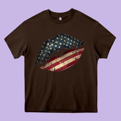 Vintage American Flag Lips Heavy Core Tee Designed By Bettercallsaul