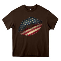 Chocolate Brown Vintage American Flag Lips Heavy Core Tee - Bettercallsaul