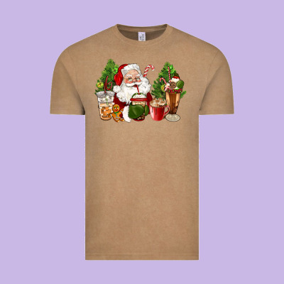 Santa Coffee Cups Christmas Vintage Tee Designed By Cowgirlartshop