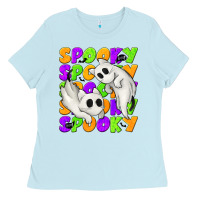 Baby Blue Spooky with Ghost Cats Ladies Tee - texasbilliewilder