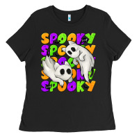Black Spooky with Ghost Cats Ladies Tee - texasbilliewilder