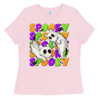 Bubblegum Pink Spooky with Ghost Cats Ladies Tee - texasbilliewilder