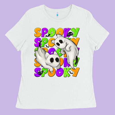Spooky With Ghost Cats Ladies Tee Designed By Texasbilliewilder