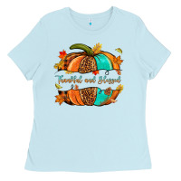 Baby Blue pumpkin thankful and blessed Ladies Tee - NancyCooperArtShop